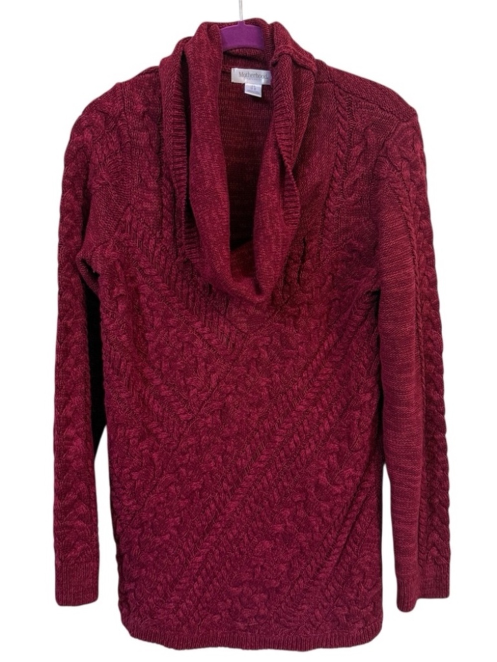 Motherhood Maternity Burgundy Cable Knit Cowl Neck Sweater Size L Cozy Modest